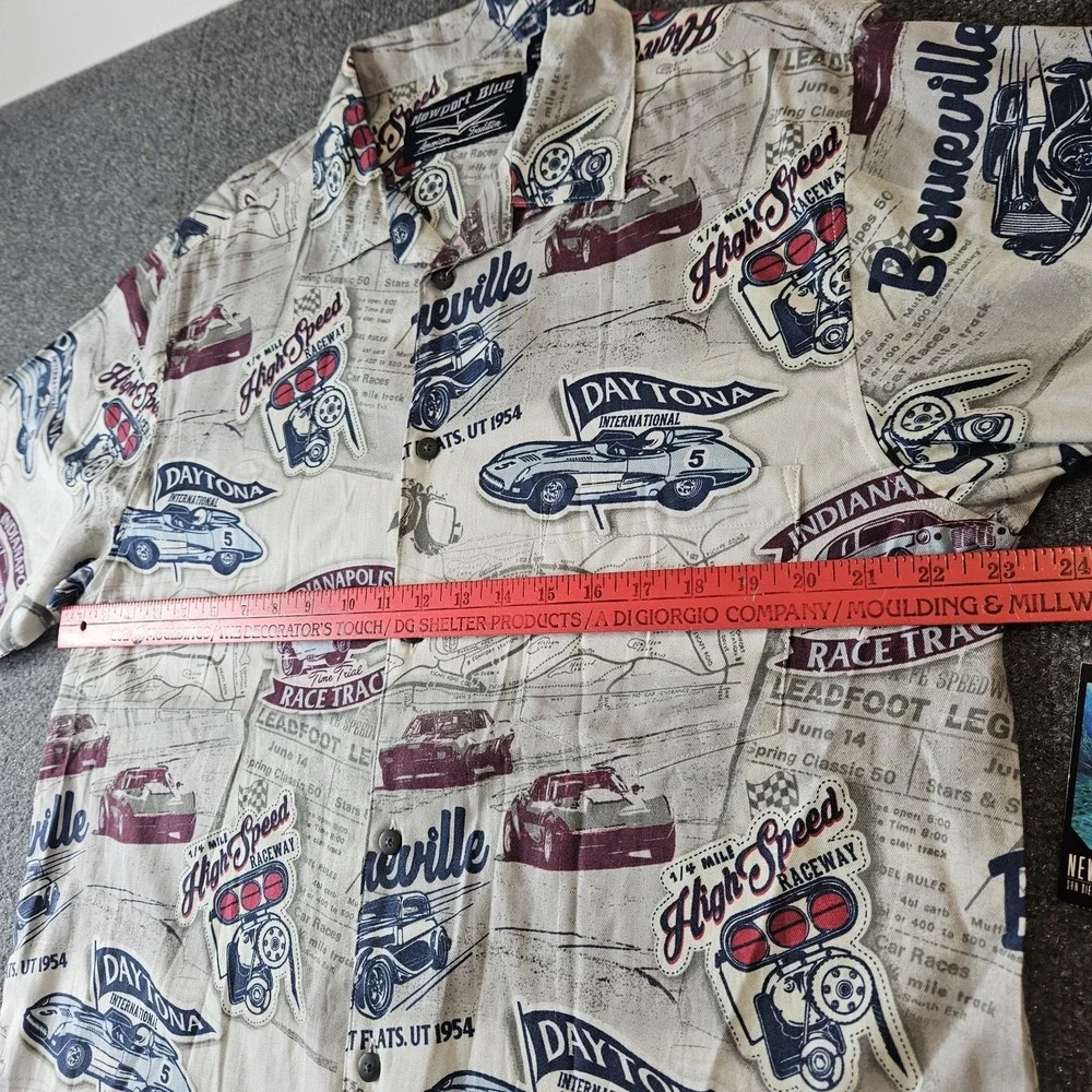 NWT Newport Blue Mens Hawaiian Aloha Shirt Size Large Speedway Daytona Indy - Picture 5 of 6